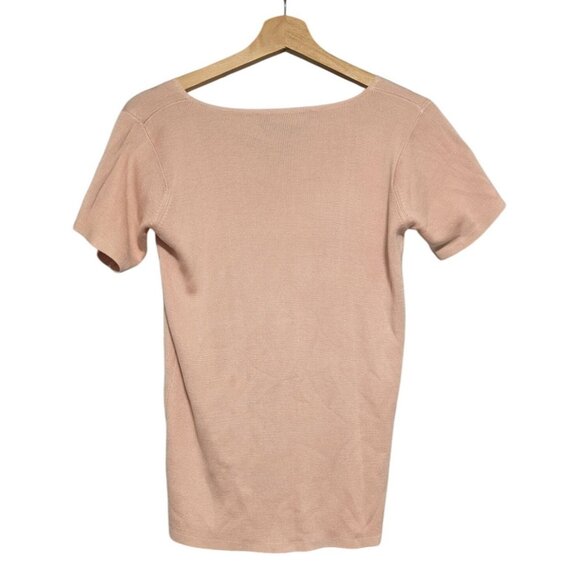 Linda Allard Ellen Tracy Womens 100% Silk Pink V-Neck Ribbed Knit Sweater Top M - Picture 2 of 6